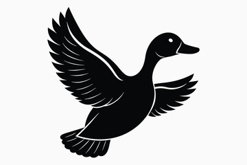 flying duck silhouette on white background.eps