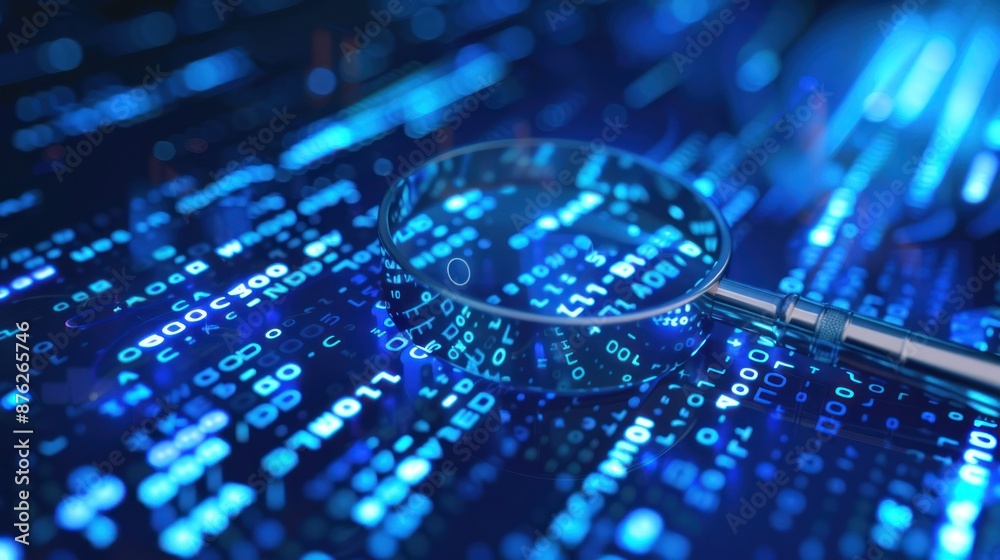 Wall mural magnifying glass over binary code