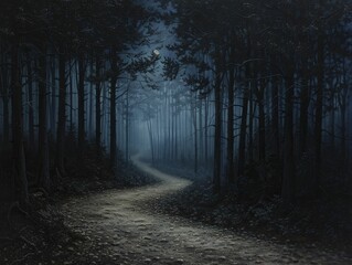 Obraz premium Exploring shadowy forest trails, uncovering the mysterious and inviting paths meandering through dense, dark woods.
