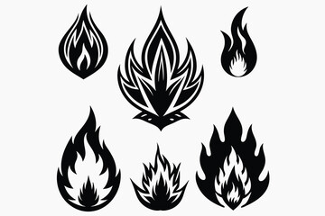 set red fire silhouette symbols.eps
