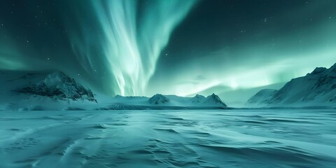 Fototapeta premium Stunning photo of Southern Lights over Antarctic wilderness captivates with ethereal beauty. Concept Photography, Landscape, Nature, Aurora Australis, Antarctic Wilderness