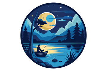 Vintage color night fishing scene.eps