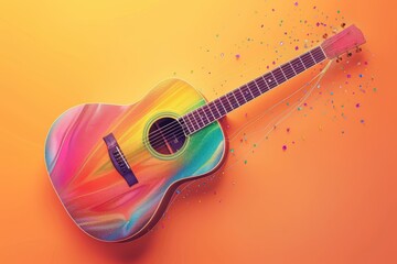 Naklejka premium a colorful guitar on an orange background