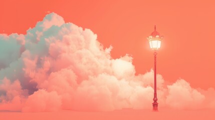 a street lamp is in the middle of a field of clouds