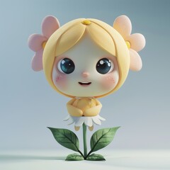 Adorable Flower Child Cartoon image with Pastel Colors