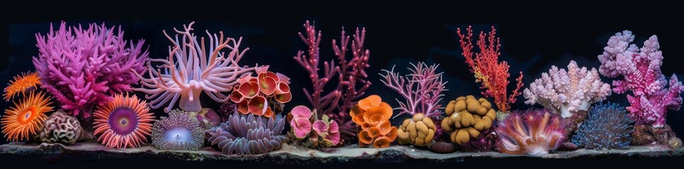 Obraz premium The image shows a diverse range of coral specimens