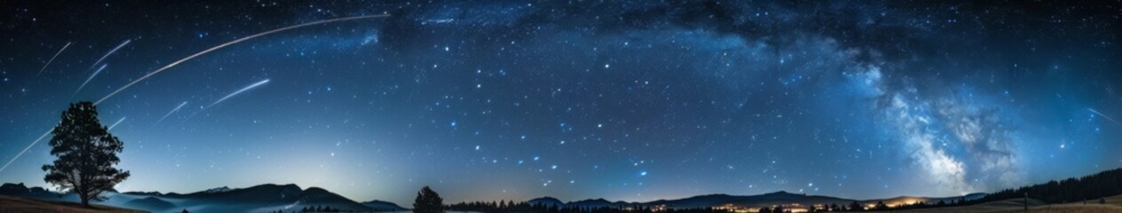 Fototapeta premium Stunning Night Sky with Shooting Stars, AI-Generated High-Resolution Wallpaper of Natural Landscape Under a Starry Night