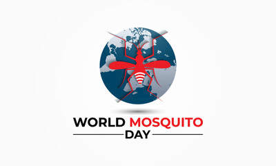 World Mosquito Day, vector mosquito. world map Malaria Day, dengue fever. 
Banner poster, flyer and background design. Vector illustration design.