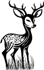 Obraz premium Silhouette deer grazes peacefully in meadow scenery.