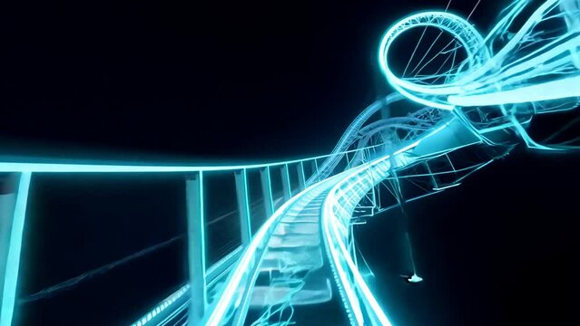 Illuminated Tech Roller Coaster at Night Generative AI