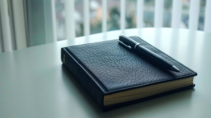 close up book and pen on the table