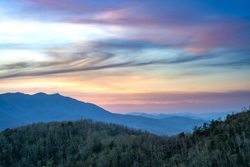 Beautiful sunset landscape over the Blue Ridge Mountains of North Carolina