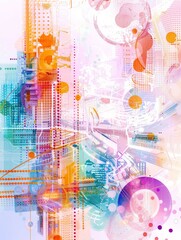 Obraz premium Abstract digital art depicting a cityscape with geometric shapes and vibrant colors