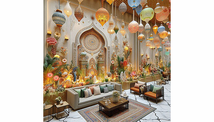 Interior decoration of many colors white background, home Interior decoration image