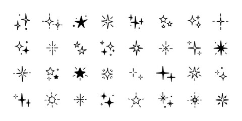 sparkling stars collection with hand drawn style, editable stroke
