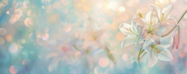 Fototapeta premium Easter lilies in surreal bright meadow backdrop