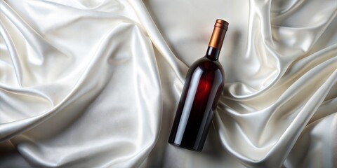 Naklejka premium Elegant Wine Bottle on Silver Satin Fabric, mockup resources