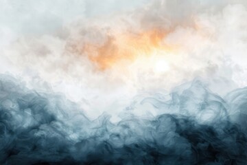Fototapeta premium Sunrise with volcanic crater and smoke in watercolor, futuristic, manipulation, breathtaking scenery backdrop