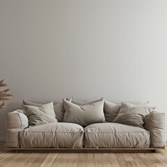white sofa in a room in front of the empty wall