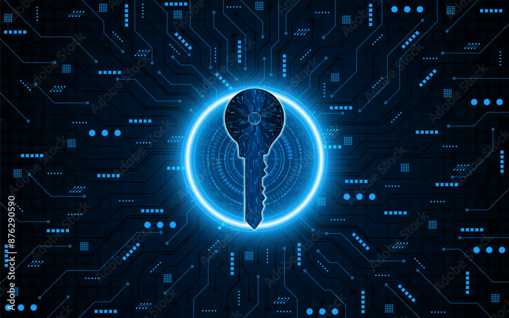 Poster technology circuit board key icon. Cyber ​​data security and privacy concept. modern technology innovation concept background	