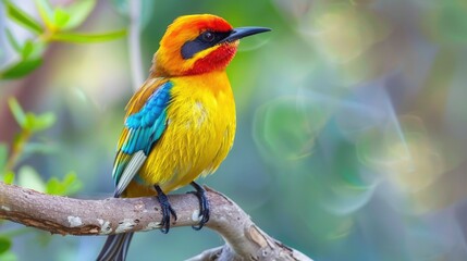 Obraz premium A Vibrant Golden-Crested Bird Perched on a Branch