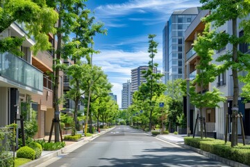 Modern Urban Oasis: Tree-Lined Streets in a Contemporary Residential Neighborhood