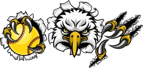 An eagle animal softball sports team cartoon mascot