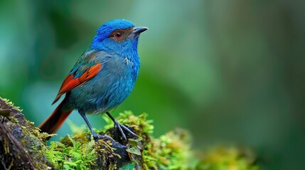 Blue and Red Bird Perched on a Branch