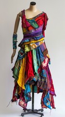 Vibrant Upcycled Fashion Statement: Innovative Design from Repurposed Materials