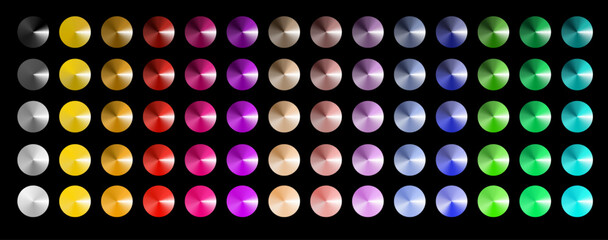 Metal gradient. Multi colored radial gradient set. Collection of shiny foil in rainbow colors palette. Vector