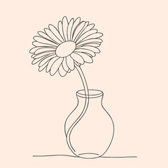 Gerbera in vase line drawing, sketch,vector, illustration (10)