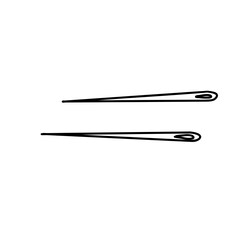 Set of two Sewing Needles isolated on white background. Hand drawn Vector illustration in doodle style, isolated on white background.