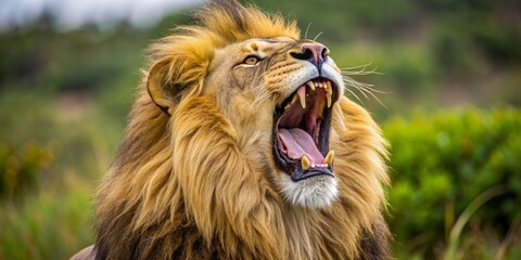 A Lion's Roar - Close-up of a Lion's Face with its Mouth Open,  Portrait, Lion,  Wildlife, Animal ,  Predatory