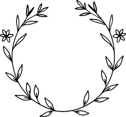 Minimalist wreath with small flowers and leaves, perfect for clean and simple designs.