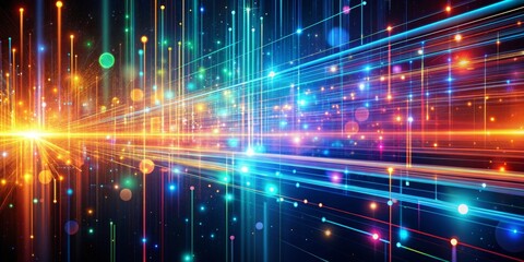 Abstract Network of Bright Lines and Glowing Orbs, Digital Art, Neon Lines, Abstract Background,  Network, Glowing, Digital, Lights
