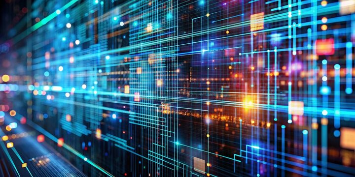 Abstract Network Grid - Digital Data Flow, blue, glowing, network, technology , data , digital , server , abstract , technology , network , data , digital