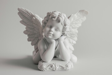 An angel figurine on a white background. Cupid
