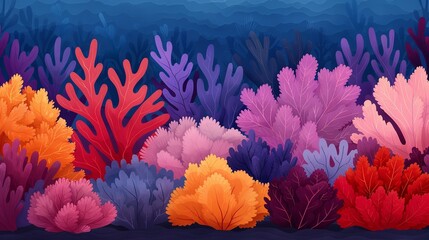 Obraz premium Capture the vibrant hues of underwater kingdoms with illustrations featuring colorful coral reefs, diverse marine life, and the enchanting beauty of aquatic environments. Clean and Clear Color,