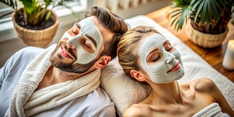 Couple Relaxing with Face Masks, Spa Day, Facial Treatment, Wellness, Skin Care, Spa Treatment, Relaxation