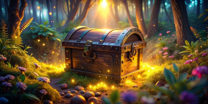 Enchanted Forest Treasure Chest - 3D Illustration, Fantasy, Magic, Treasure, Nature