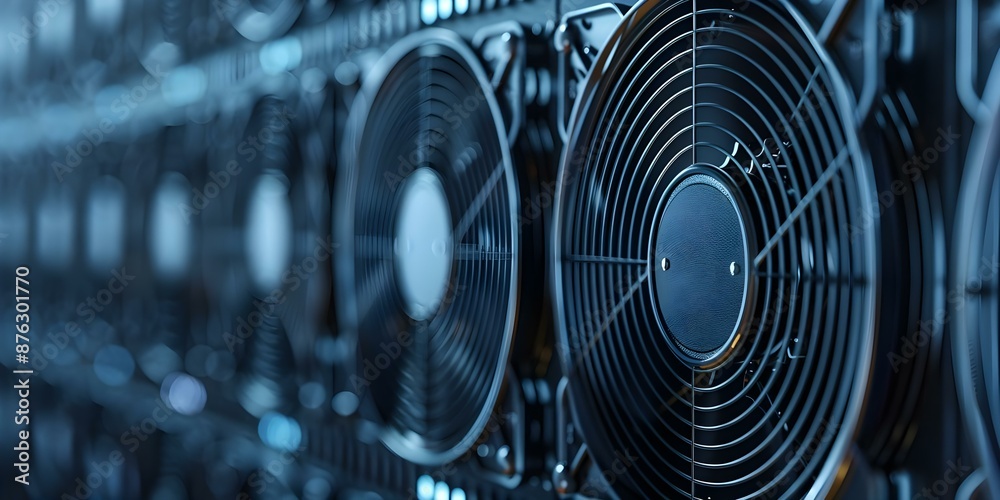 Poster cuttingedge server farm for mining cryptocurrency with advanced database technology. concept server 