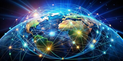 Fototapeta premium Global Network Connections, Earth, Blue Lines, Glowing, Network , internet , technology , connection