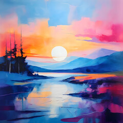 An Abstract Landscape of sun set over the sea
AI Generated