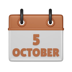 5 October Calendar 3d icon