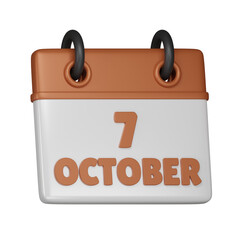 7 October Calendar 3d icon