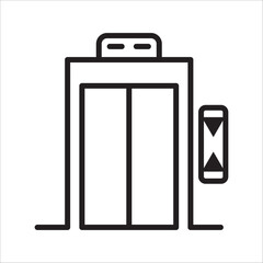 Escalator. Opening and closing doors. Pick up service. Pixel Perfect Vector Thin Line Icon. Simple Minimal Pictogram.