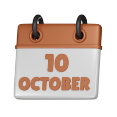 10 October Calendar 3d icon