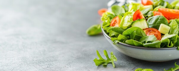 Obraz premium Organic vitamin-rich salad and exercise equipment, Healthy diet, fitness essentials