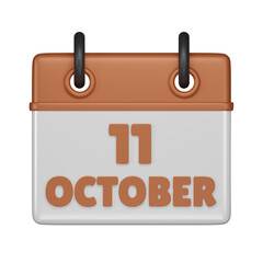 11 October Calendar 3d icon