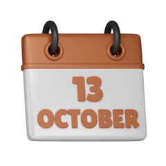 13 October Calendar 3d icon